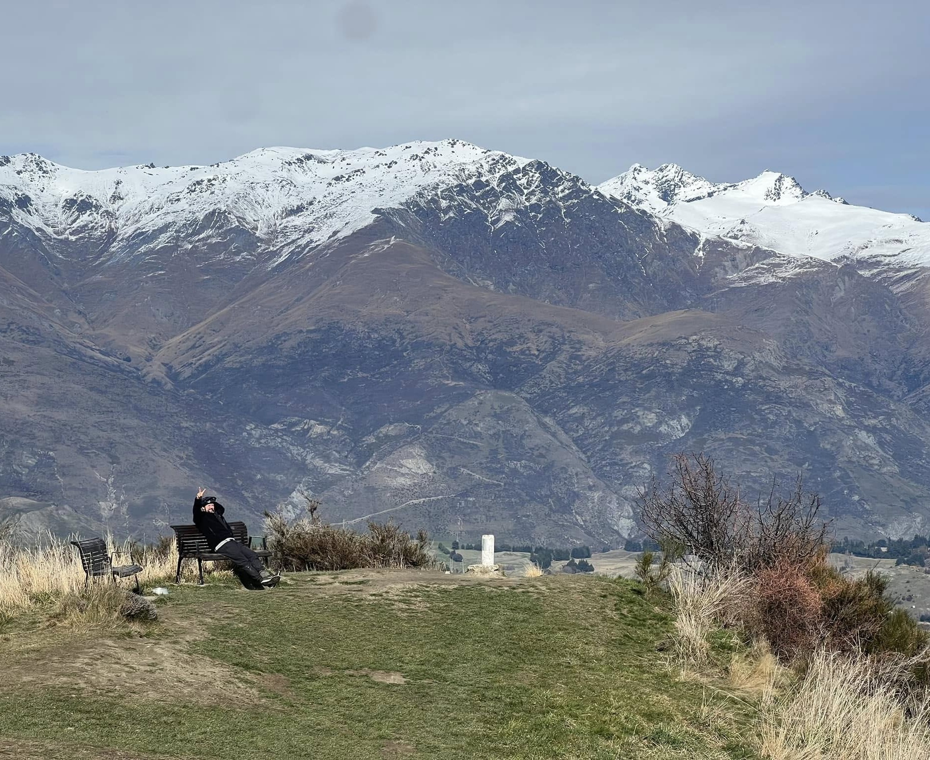 A bench facing the mountains